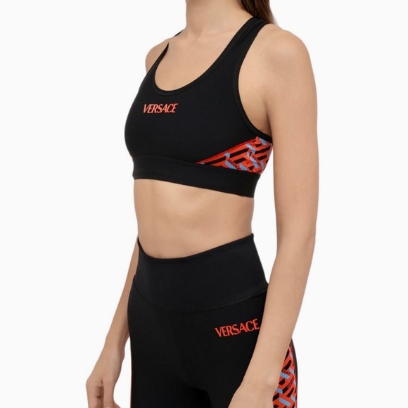 VERSACE NWT LA GRECA SIGNATURE ACCENT SPORTS BRA, BLACK/ORANGE, SIZE 4 (LG) - Picture 5 of 15